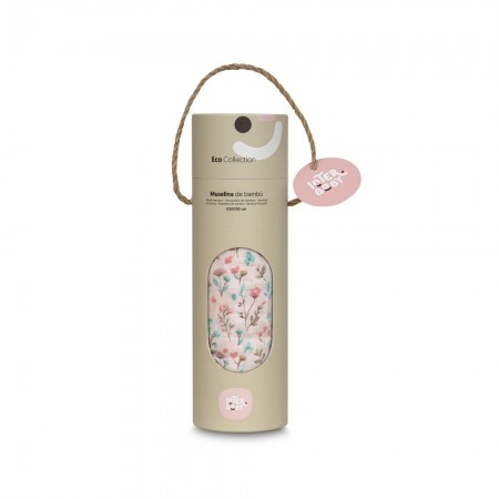 Mussola fiori rosa 120x120